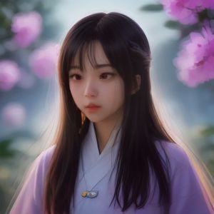 俯拍视角的女生头顶，头发盘起一朵小碎花，背景为草地，画面清新甜美，适合做少女风社交女生头像图片